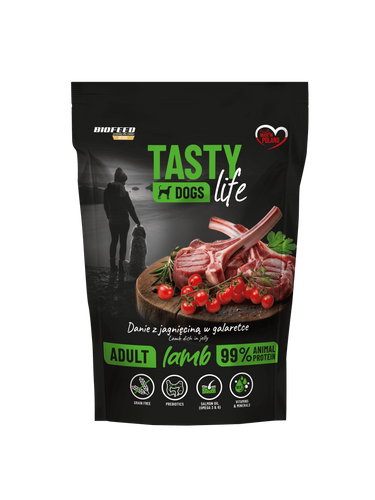 Mokra karma dla psów Tasty Dogs Life JAGNIĘCINA 90% - danie w galaretce (saszetka) 500 g