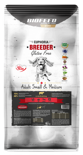 EUPHORIA BREEDER Gluten Free ADULT z wołowiną 15 kg (small&medium)