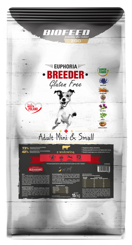 EUPHORIA BREEDER ADULT GLUTEN FREE MINI & SMALL Z WOŁOWINĄ 15KG