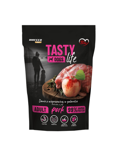 Mokra karma dla psów Tasty Dogs Life WIEPRZOWINA 90% - danie w galaretce (saszetka) 500 g