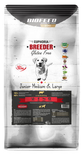 EUPHORIA BREEDER Gluten Free JUNIOR z wołowiną 15 kg (medium&large)