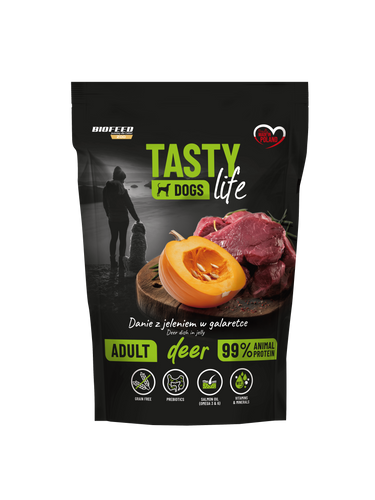 Mokra karma dla psów Tasty Dogs Life JELEŃ 90% - danie w galaretce (saszetka) 500 g