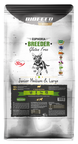 EUPHORIA BREEDER Gluten Free JUNIOR z jagnięciną 15 kg (medium&large)