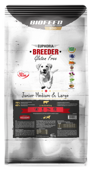 EUPHORIA BREEDER Gluten Free JUNIOR z wołowiną 15 kg (medium&large)